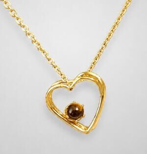 Double Heart Pendant GlassTiger Eye Stone, 18" Chain, Layering Necklace gn01-26